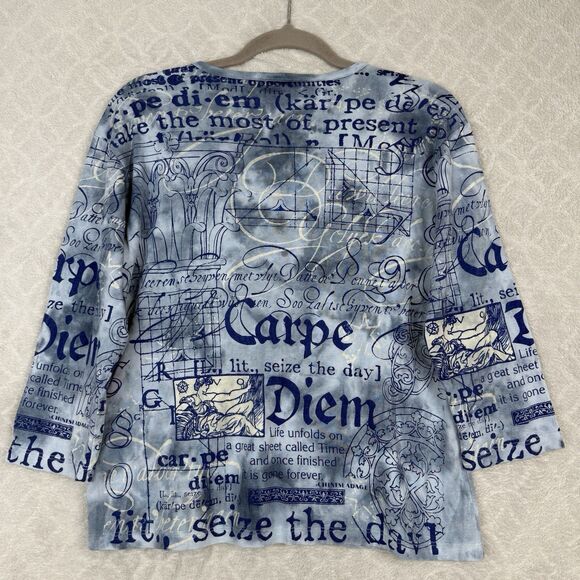 Vtg Y2K Glima 3/4 Sleeve Baby Tee Womens XL Blue Graphic Carpe Diem Grunge 90s - Picture 4 of 10